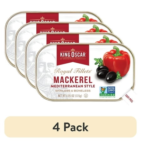 (4 pack) King Oscar Wild Caught Mackerel, Mediterranean Style 4.05 oz