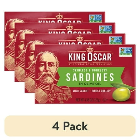 (4 pack) King Oscar Wild Caught Skinless & Boneless Sardines in Olive Oil 4.38 oz