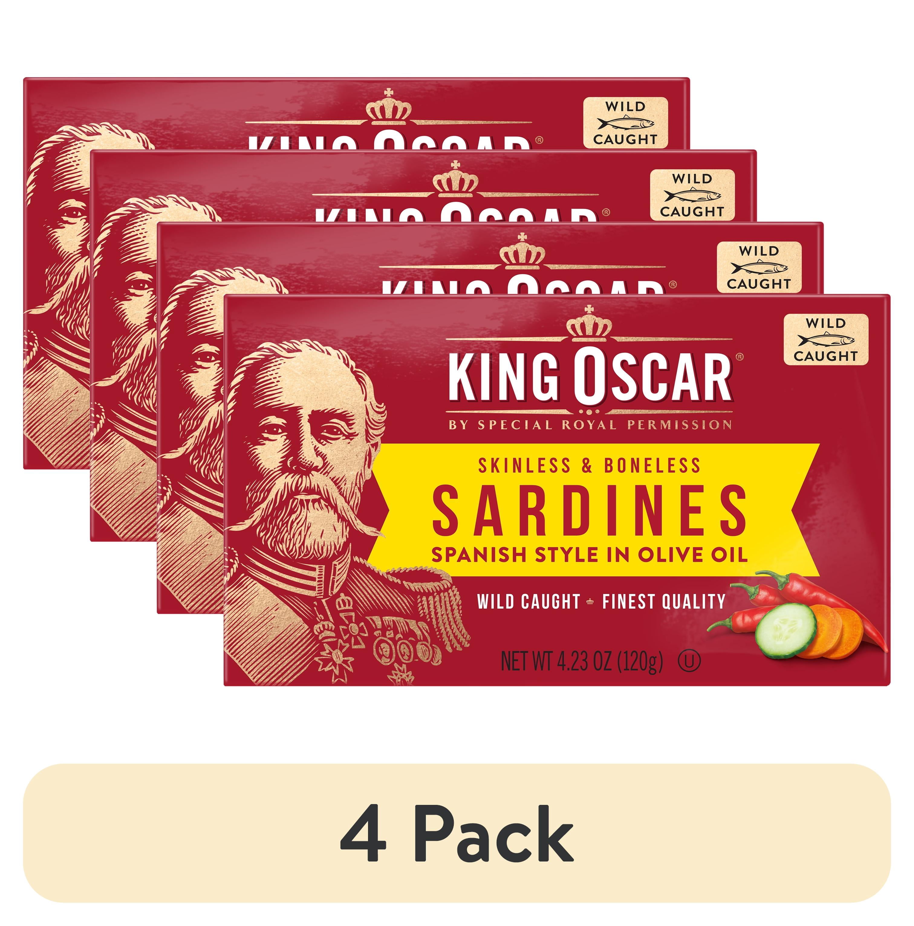 (4 pack) King Oscar Wild Caught Skinless & Boneless Sardines in Olive Oil, Spanish Style 4.23 oz