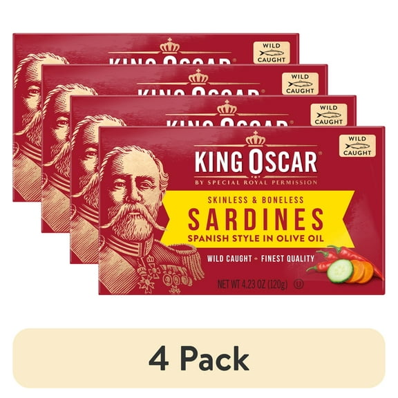 (4 pack) King Oscar Wild Caught Skinless & Boneless Sardines in Olive Oil, Spanish Style 4.23 oz