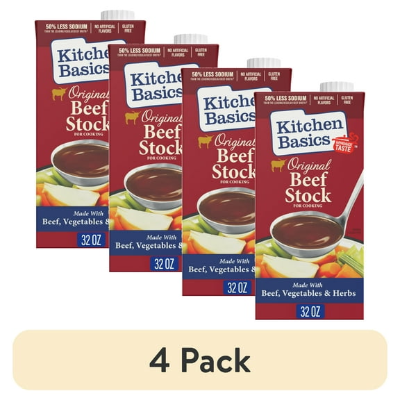(4 pack) Kitchen Basics Original Beef Stock, 32 oz Carton
