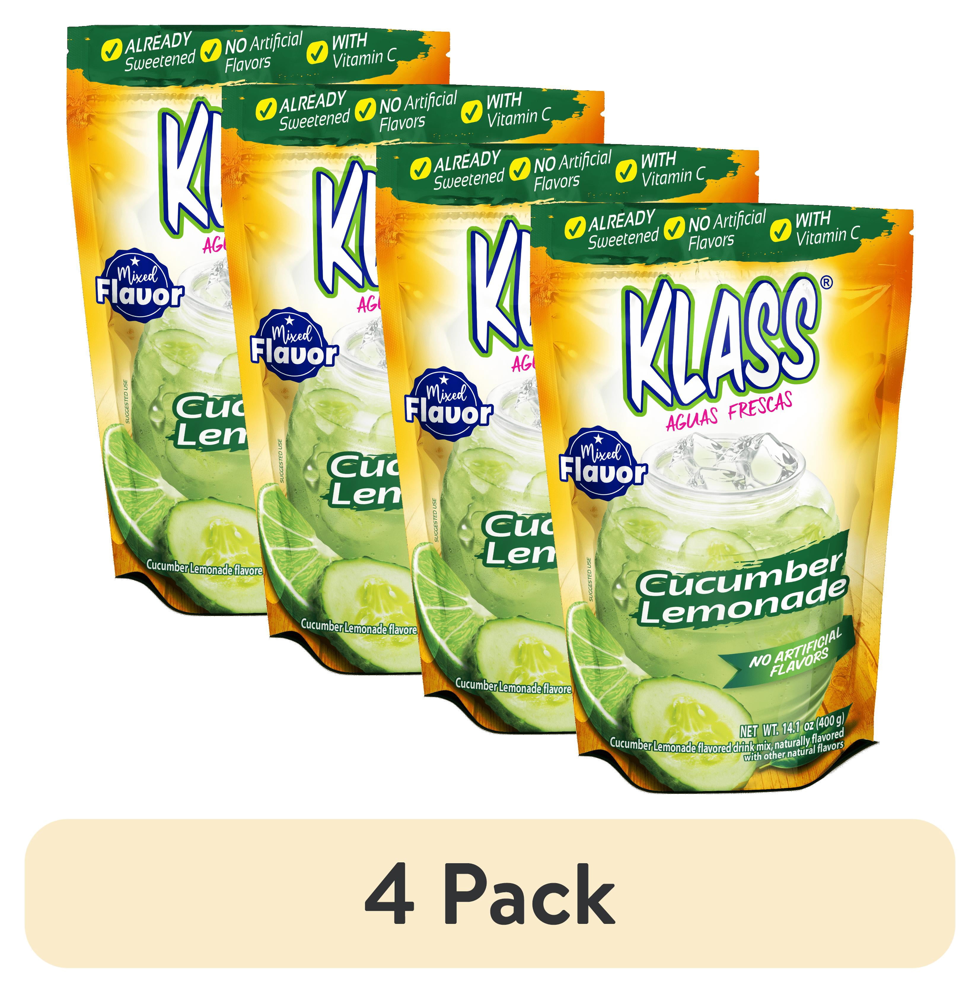 (4 pack) Klass Aguas Frescas Cucumber Limeade, with Vitamin C, Multiserve, Powdered Drink Mix, 14.1oz