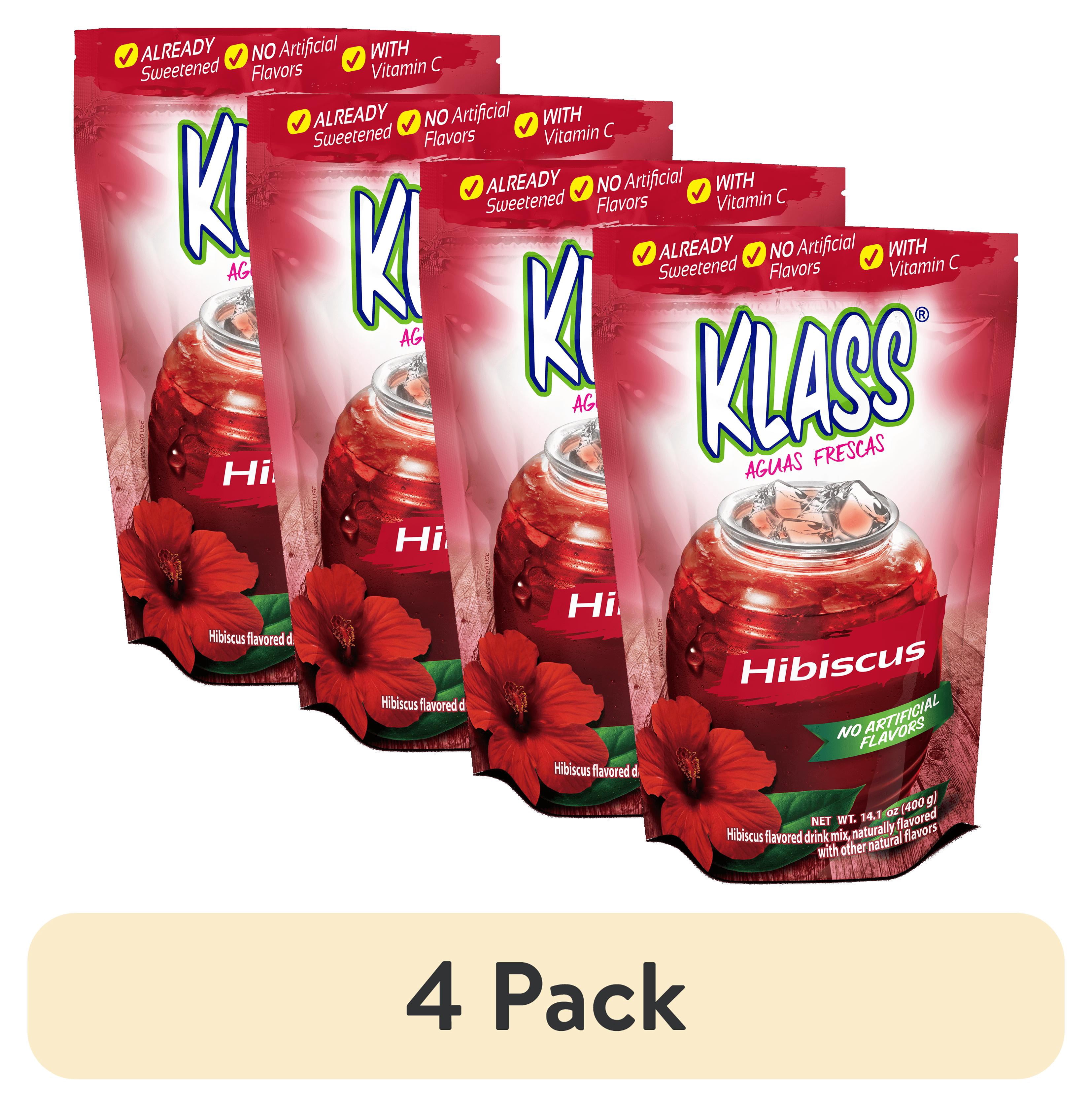 (4 pack) Klass Aguas Frescas Hibiscus, with Vitamin C, Multiserve, Powdered Drink Mix, 14.1oz