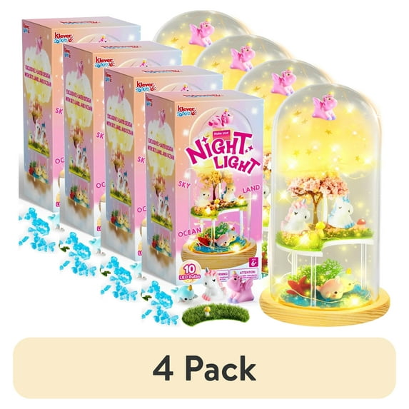 (4 pack) Klever Kits Unicorns Terrarium Kit for Kids, Make Your Own Unicorn Night Light, Girls Gift for Aged 6+ Years