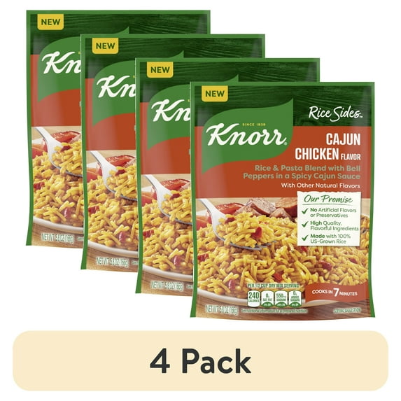 (4 pack) Knorr No Artificial Flavors Cajun Chicken Flavor Rice Sides, 5.8 oz Regular Pouch