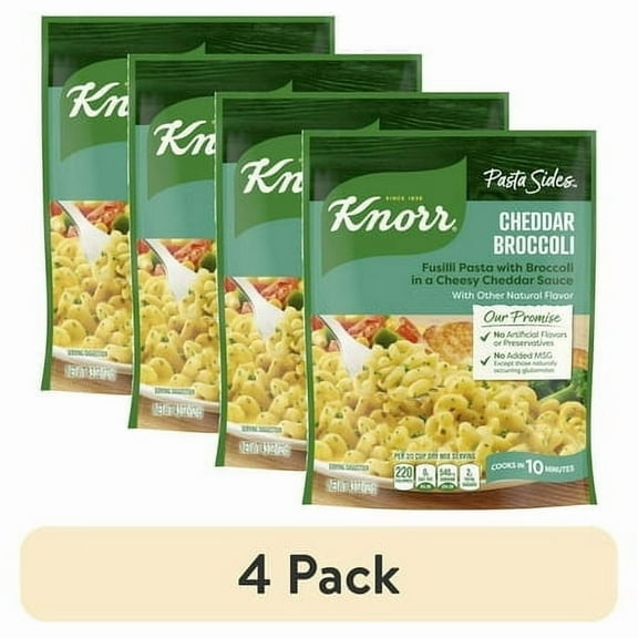 (4 pack) Knorr Pasta Sides Cheddar Broccoli Fusilli Made with No Artificial Flavors, 4.3 Oz Pouch