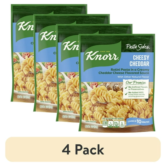 (4 pack) Knorr Pasta Sides Cheesy Cheddar Rotini Pasta Made with No Artificial Flavors, 4.3 Oz Pouch