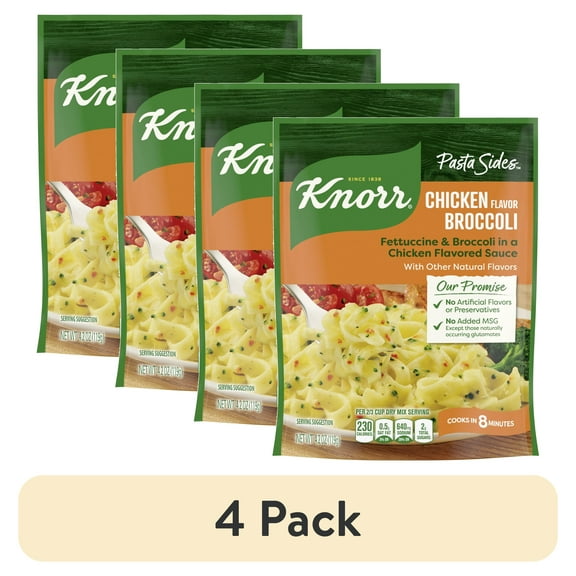 (4 pack) Knorr No Artificial Flavors Chicken Broccoli Fettuccine Pasta Sides, 8 Minute Cook Time, 4.2 oz