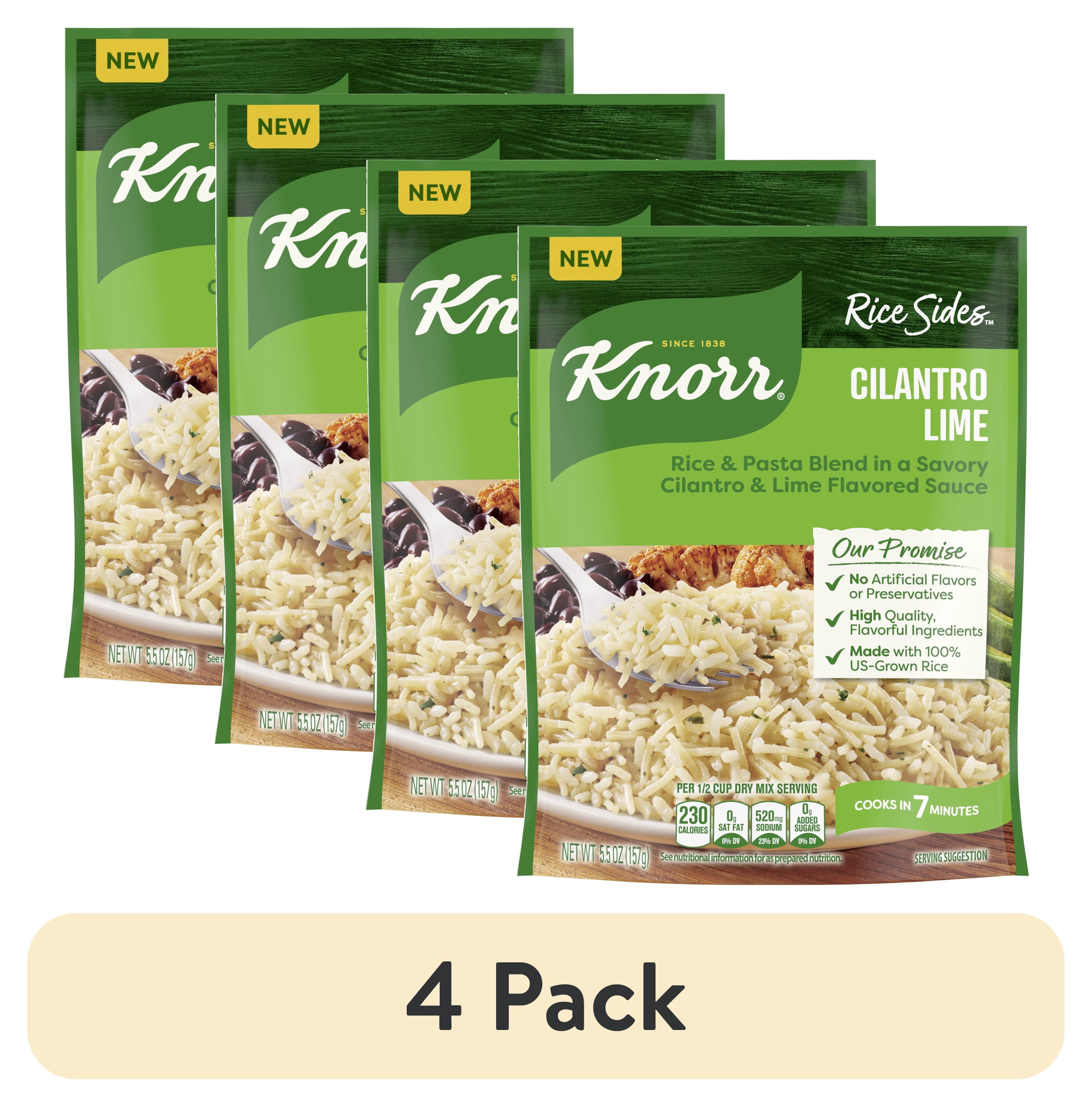 (4 pack) Knorr No Artificial Flavors Cilantro Lime Rice Sides, 5.5 oz Regular Pouch