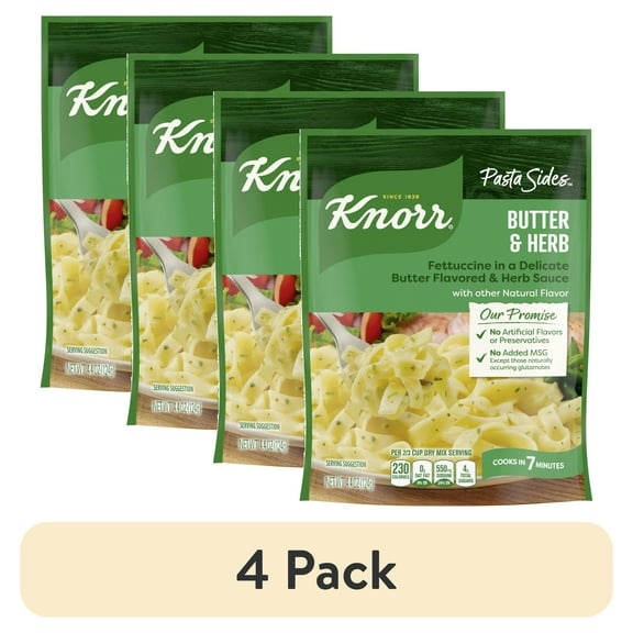 (4 pack) Knorr No Artificial Flavors Creamy Butter & Herb Pasta Sides Ready Meals, 4.4 oz Regular Pouch