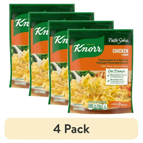 (4 pack) Knorr Pasta Sides Chicken Flavor Fettuccine Made with No Artificial Flavors, 4.3 Oz Pouch