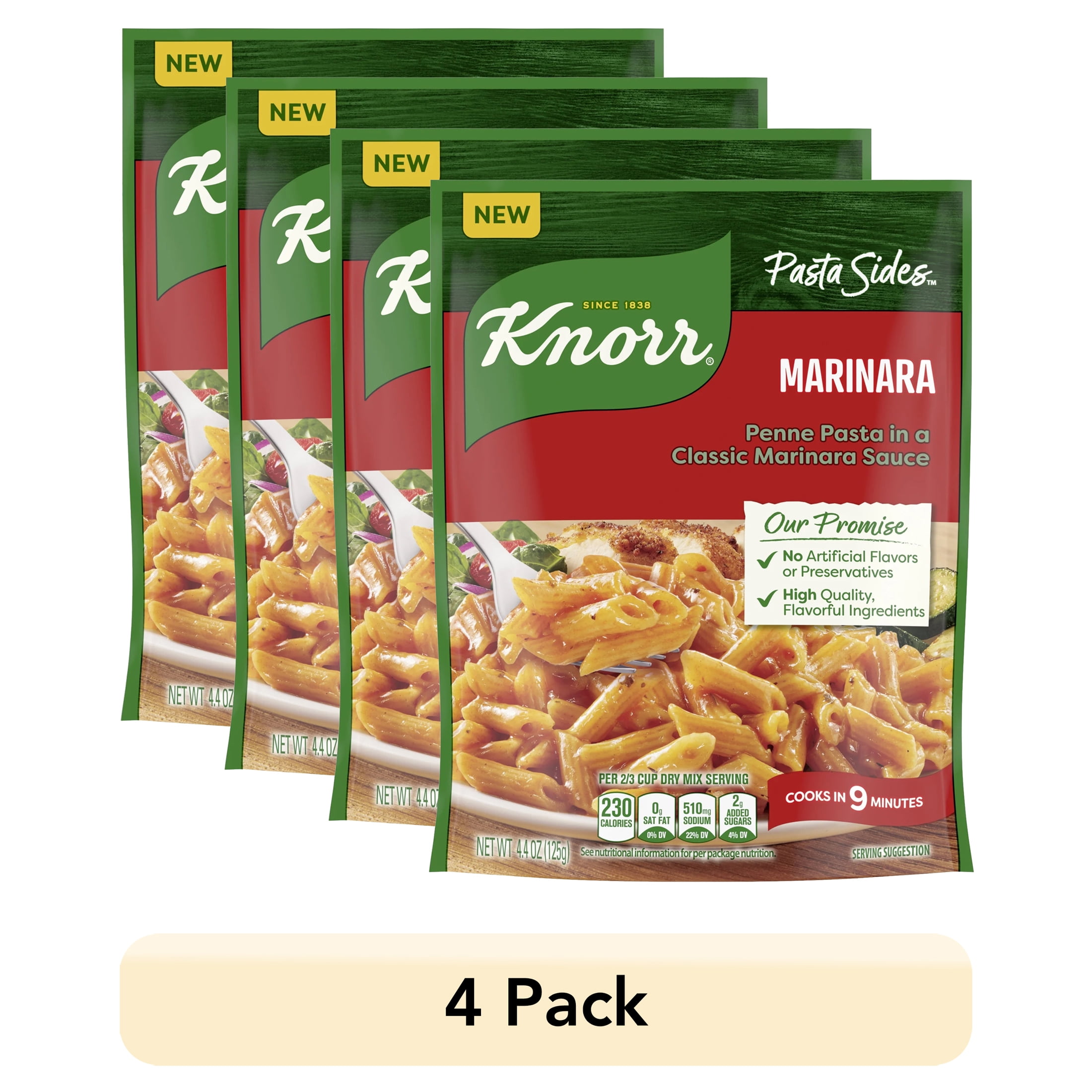 (4 pack) Knorr Pasta Sides Marinara Penne Made with No Artificial Flavors, 4.4 Oz Pouch