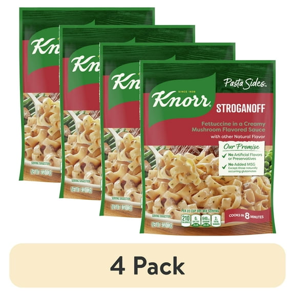 (4 pack) Knorr No Artificial Flavors Stroganoff Fettuccine Pasta Sides, 7 Minute Cook Time, 4 oz