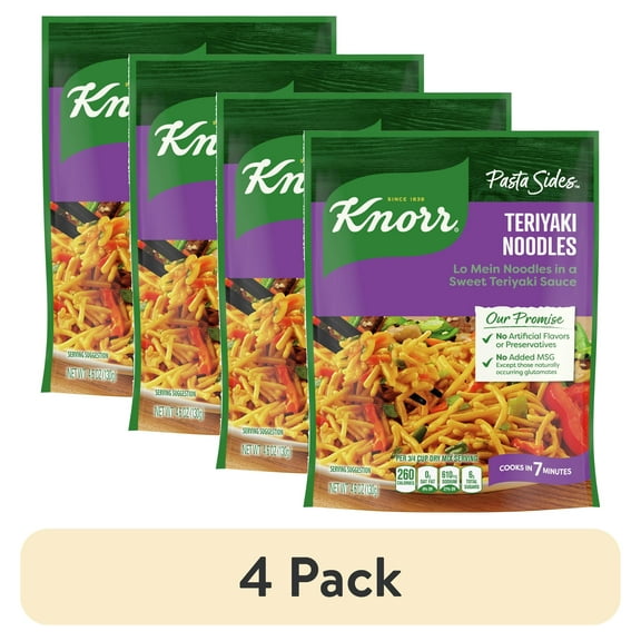 (4 pack) Knorr Pasta Sides Teriyaki Noodles Lo Mein Noodles Made with No Artificial Flavors, 4.6 oz Pouch