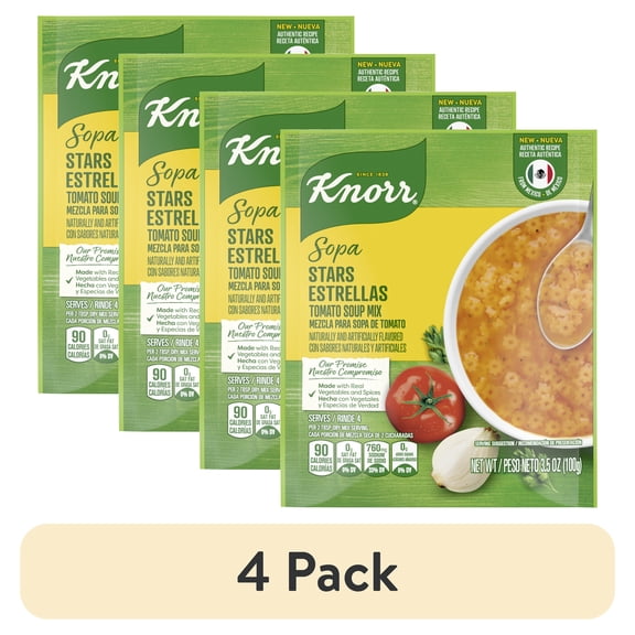 (4 pack) Knorr Sopa Tomato Based Star Pasta Soup Mix, 3.5 oz Pouch