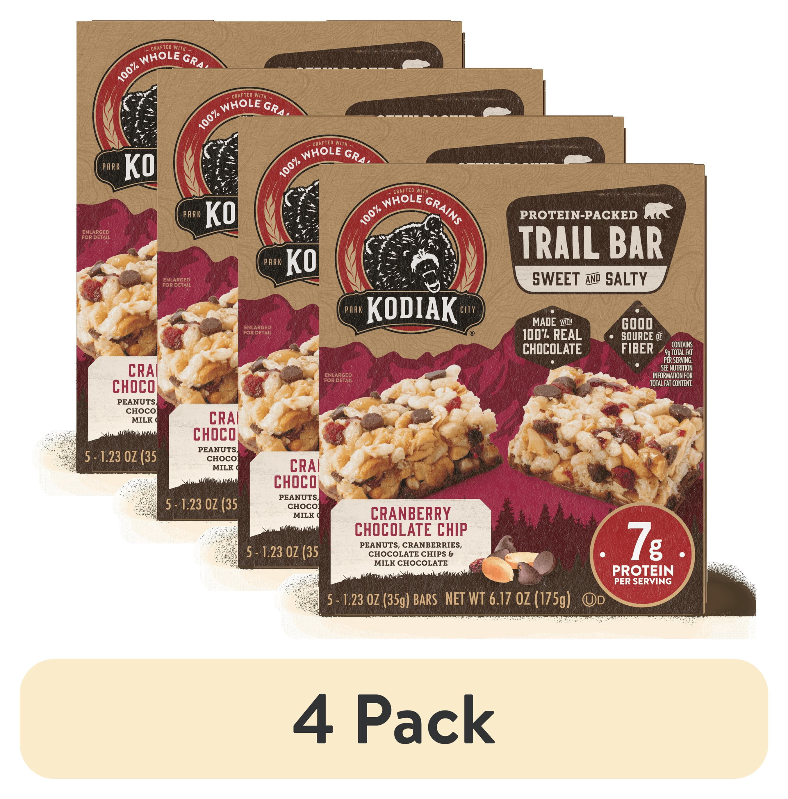 (4 pack) Kodiak Cranberry Chocolate Chip Protein Packed Trail Bars, 1.23 oz, 5 Count Cardboard Box