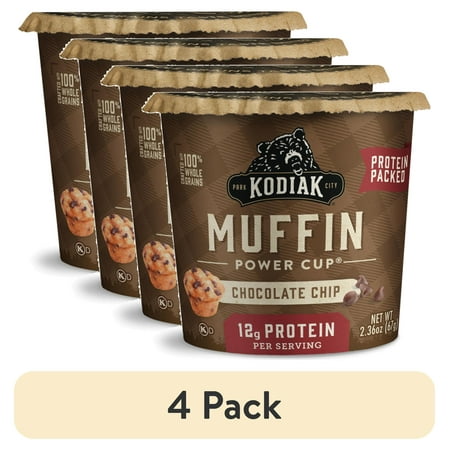 (4 pack) Kodiak Protein-Packed Chocolate Chip Muffin Power Cup, 2.36 oz