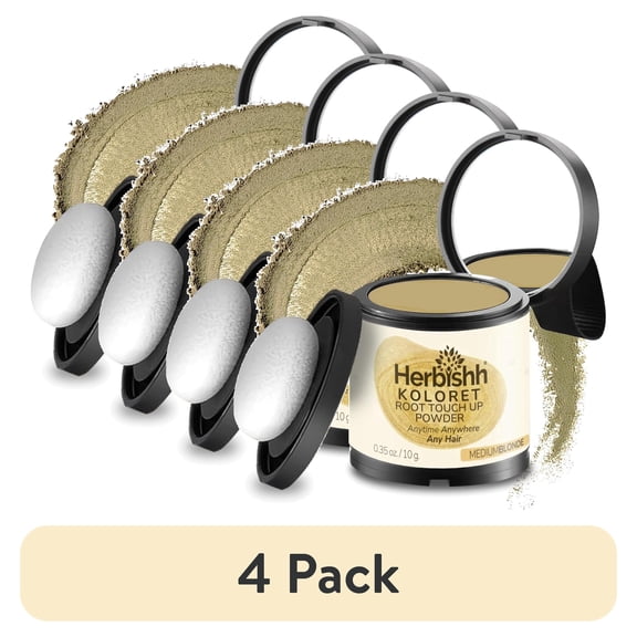 (4 pack) Koloret Root Touch Up Powder– Medium Blonde Powder for Women & Men, Instant Root Cover Up for Gray Coverage, Hairline Concealer for Thinning Hair & Bald Spots, Water-Resistant & Smudge-Proof, 10g