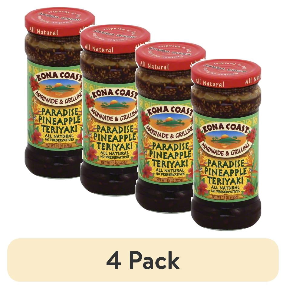 (4 pack) Kona Coast® Paradise Pineapple Teriyaki Marinade & Grilling Sauce, 15 oz Jar