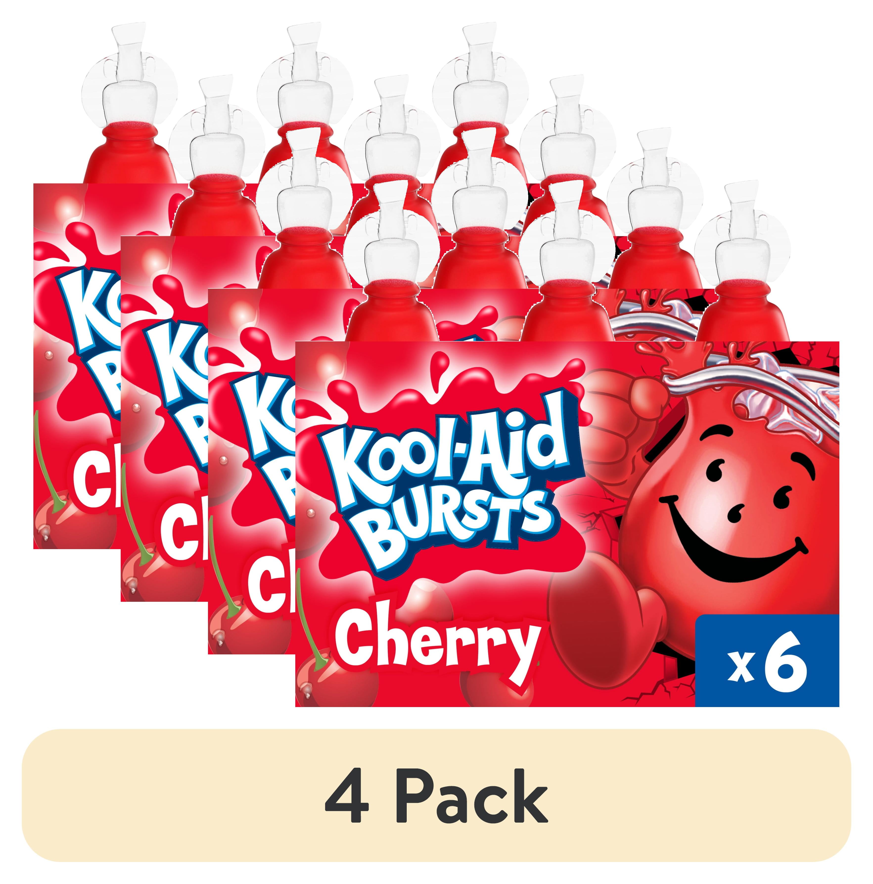 (4 pack) Kool-Aid Bursts Soft Drink, 6 Bottles, for School Lunches and On-the-Go Hydration, artificial flavor Cherry, Caffeine Free, 6.75 oz
