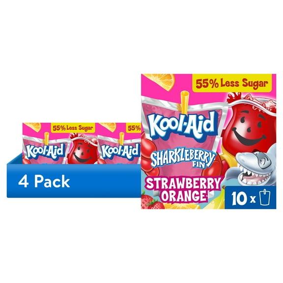 (4 pack) Kool-Aid Jammers Sharkleberry Fin Strawberry Orange Punch Flavored Drink, 10 ct Box, 6 fl oz Pouches