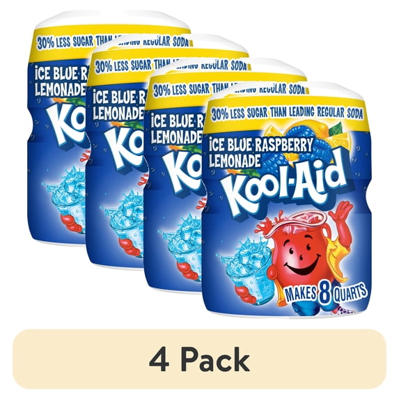 (4 pack) Kool-Aid Sugar-Sweetened Blue Raspberry Lemonade Artificially Flavored Powdered Soft Drink Mix, 20 oz Canister