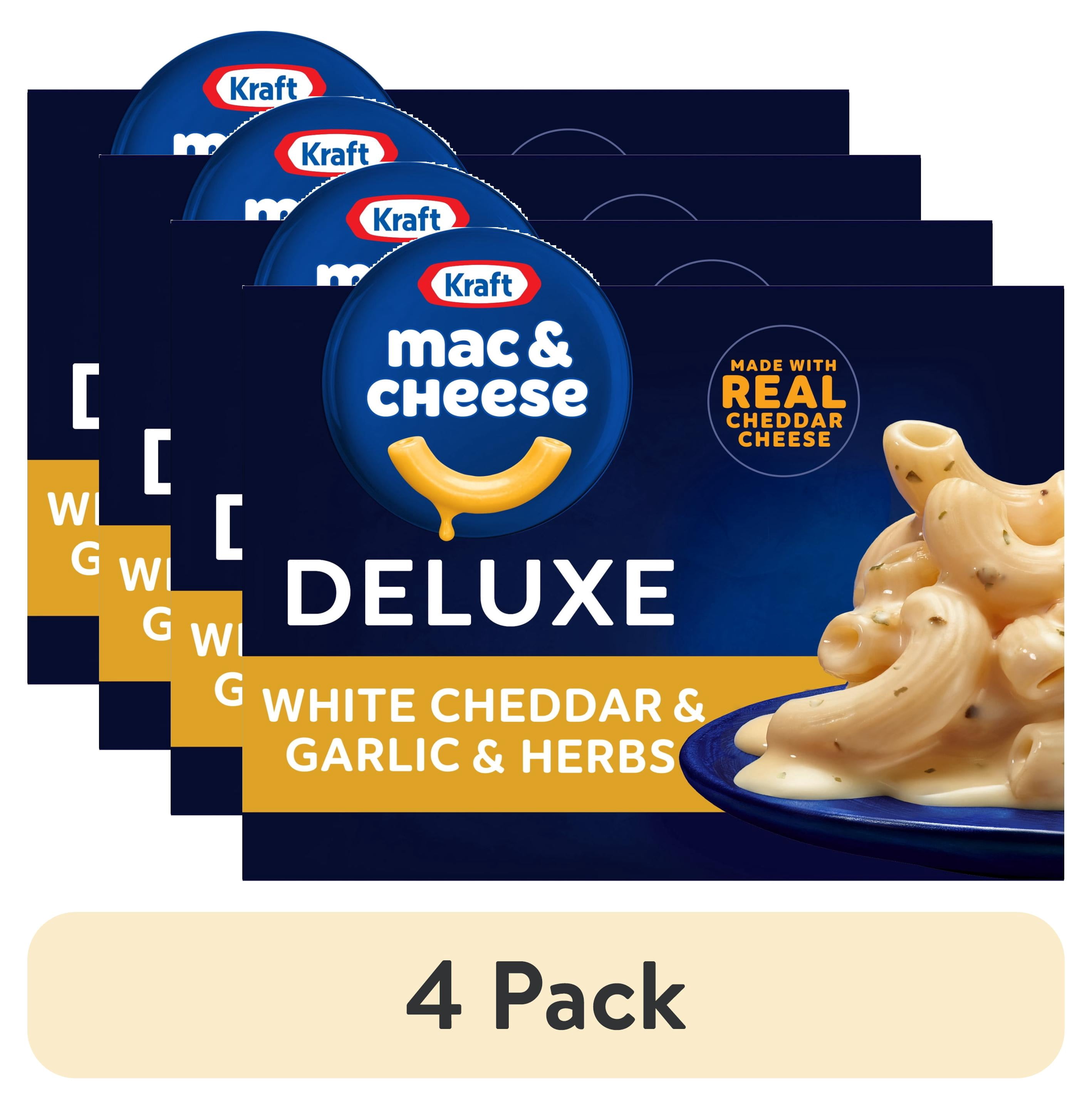 (4 pack) Kraft Deluxe Mac and Cheese, 1 Box, for Easy Dinner or Dinner Sides, White Cheddar and Garlic and Herbs, No Artificial Flavors or Dyes, 11.9 oz