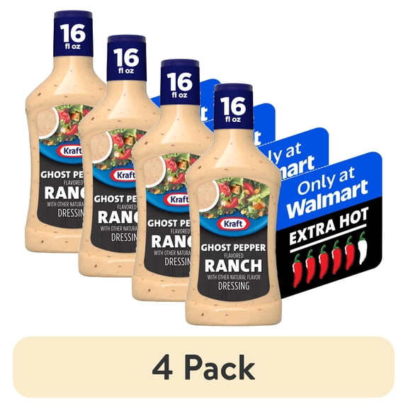 (4 pack) Kraft Ghost Pepper Flavored Ranch Dressing, 16 fl oz Bottle