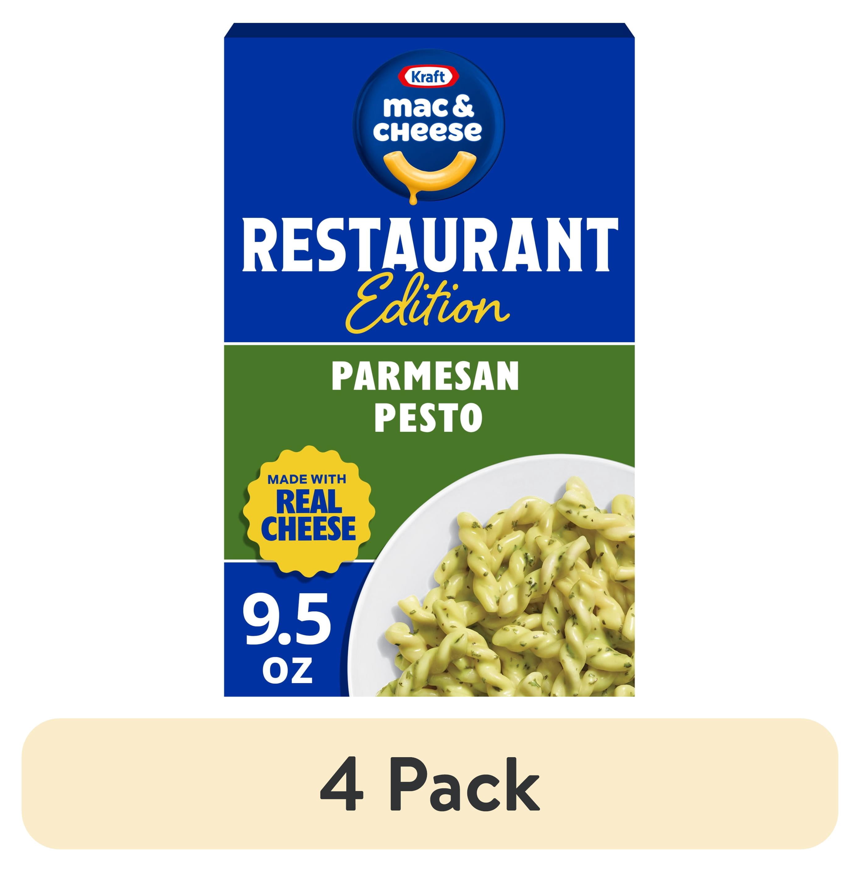 (4 pack) Kraft Mac and Cheese Restaurant Edition Macaroni and Cheese, 1 Box, for Easy Mealtime Solutions, Parmesan Pesto Flavored, Made with Real Cheese, No Artificial Flavors, Preservatives or Dyes, 9.5 oz