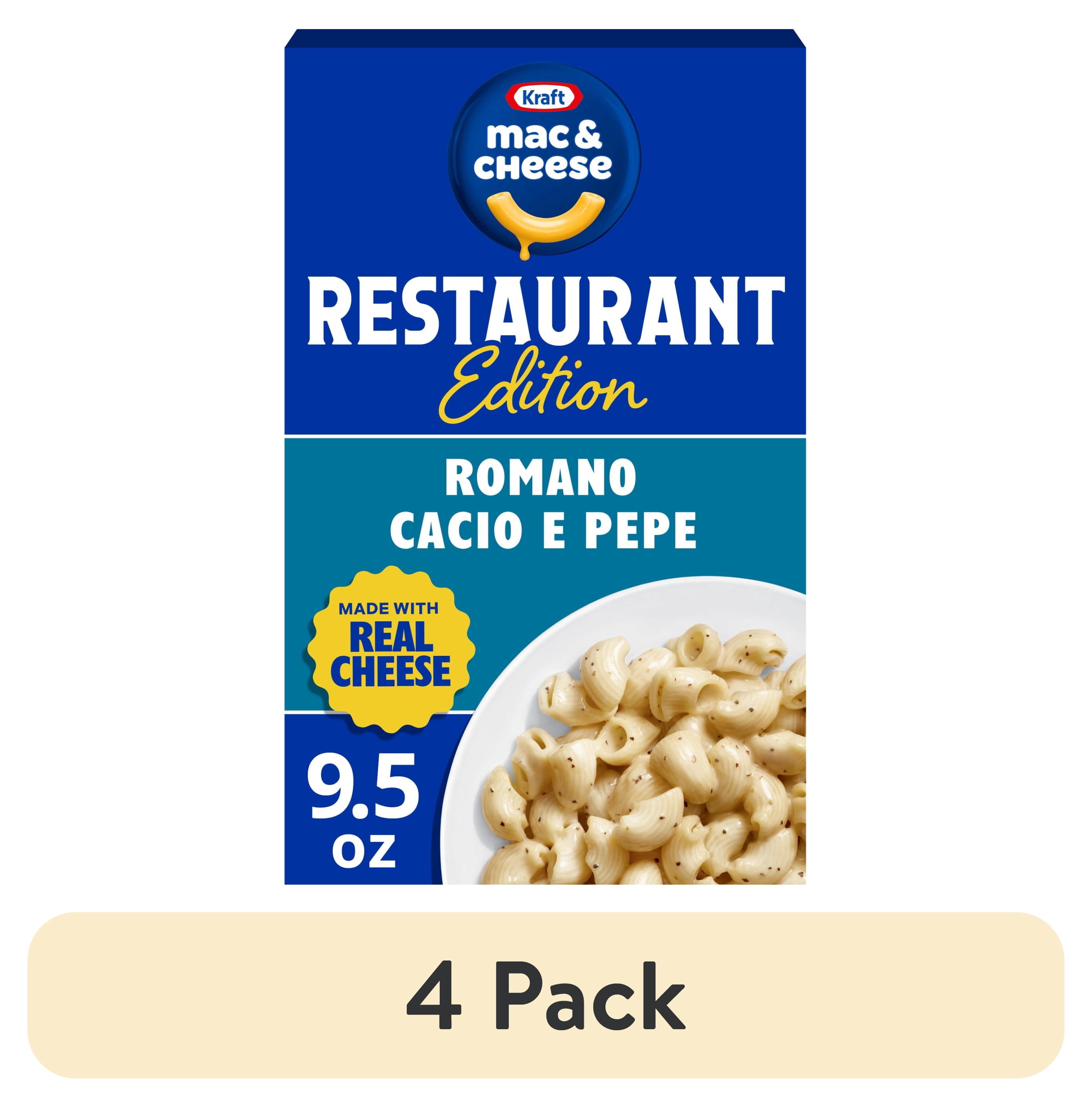 (4 pack) Kraft Mac and Cheese Restaurant Edition Macaroni and Cheese, 1 Box, for Easy Mealtime Solutions, Romano Cacio e Pepe Flavored, Made with Real Cheese, 9.5 oz