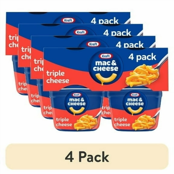 (4 pack) Kraft Mac and Cheese, 4 Cups, for Easy Dinner or Dinner Sides, Triple Cheese, No Artificial Flavors, Preservatives or Dyes, 2.05 oz
