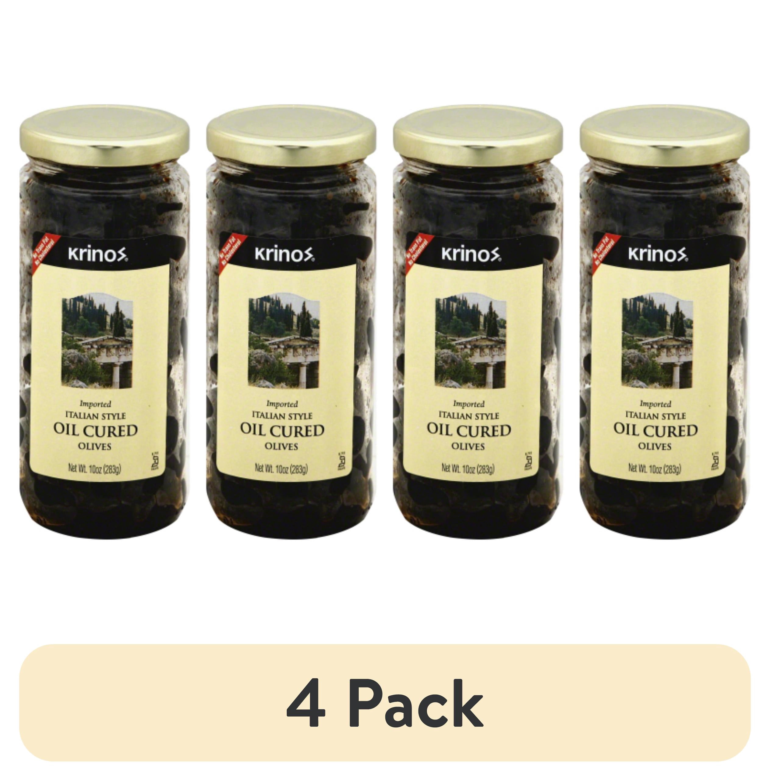 (4 pack) Krinos Moroccan Oil Cured Olives Jar - Cholesterol Free, Naturally Cured, 10 oz