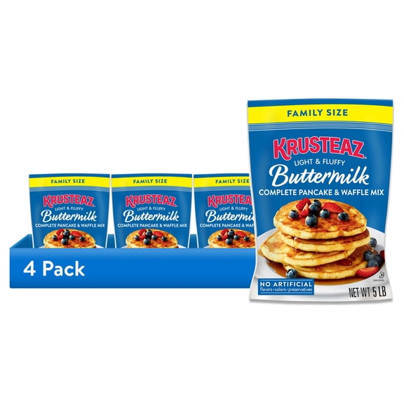 (4 pack) Krusteaz Complete Buttermilk Pancake and Waffle Mix, Light & Fluffy, 5 lb Bag
