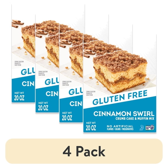 (4 pack) Krusteaz Gluten Free Cinnamon Swirl Crumb Cake and Muffin Mix, Gluten Free Baking Mix, 20 oz