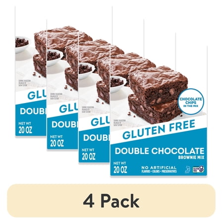 (4 pack) Krusteaz Gluten Free Double Chocolate Brownie Mix, Chocolate Chips Included, Gluten Free Brownie Mix, 20 oz Box