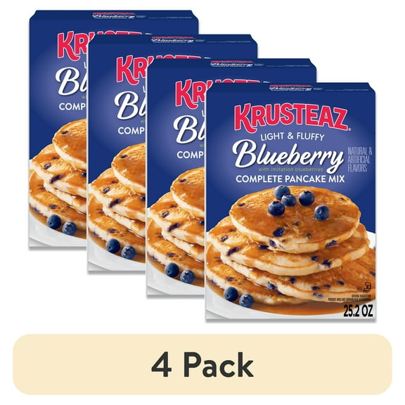 (4 pack) Krusteaz Light and Fluffy Blueberry Complete Pancake Mix, Waffle and Pancake Mix Just Add Water, 25.2 oz Box