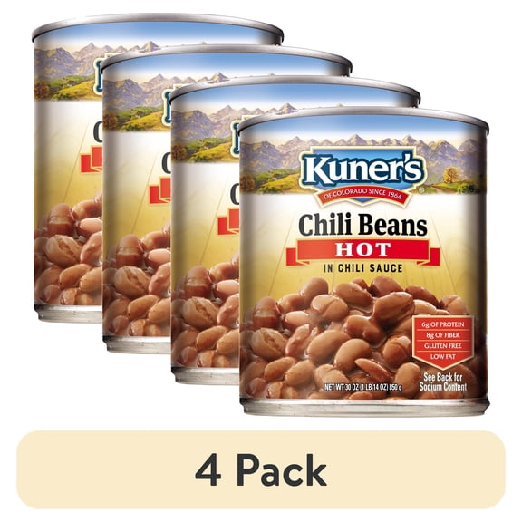 (4 pack) Kuner's Hot Chili Beans in Chili Sauce 30 oz. Can