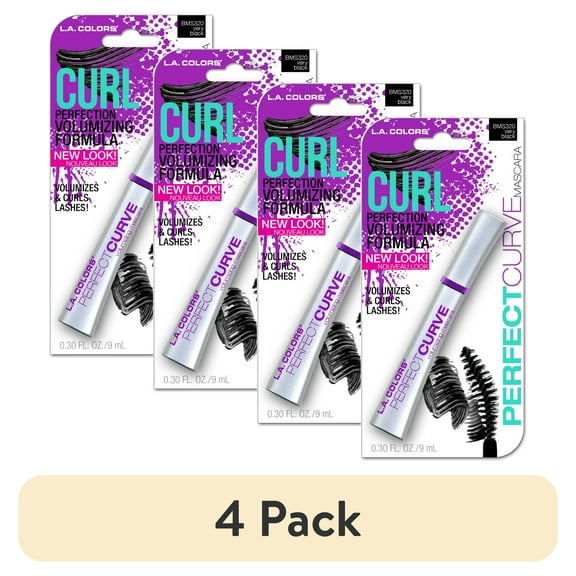 (4 pack) L.A. COLORS Perfect Curl Volumizing & Ultra-Lifting Long-Wearing Mascara, Black, 0.30 fl oz
