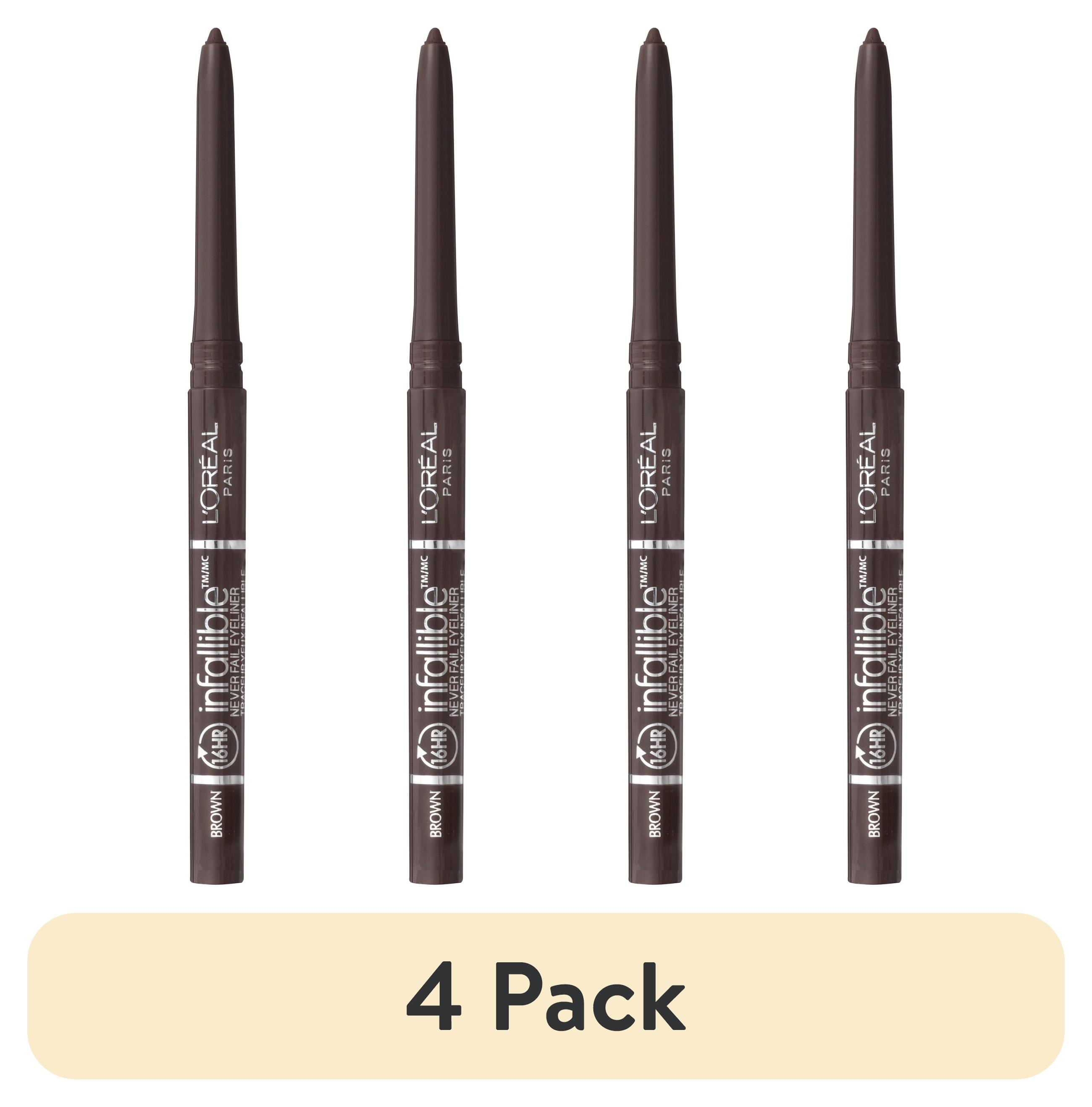 (4 pack) L'Oreal Paris Infallible Never Fail Pencil Eyeliner with Built in Sharpener, Brown