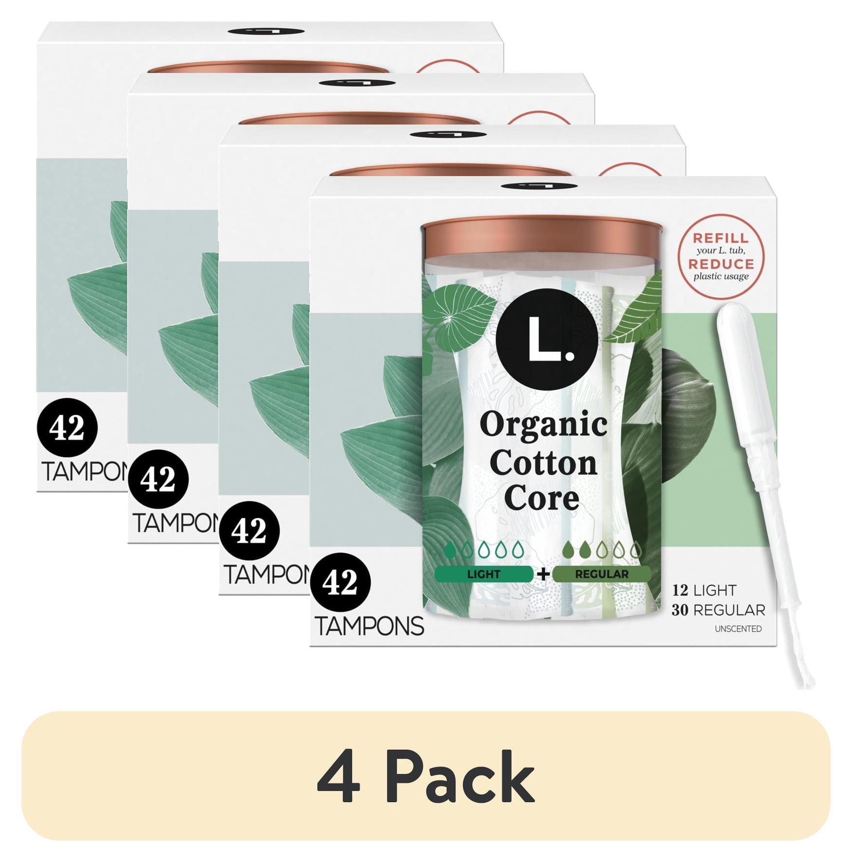 (4 pack) L. Organic Cotton Tampons Light/Regular Absorbency, 42 CT