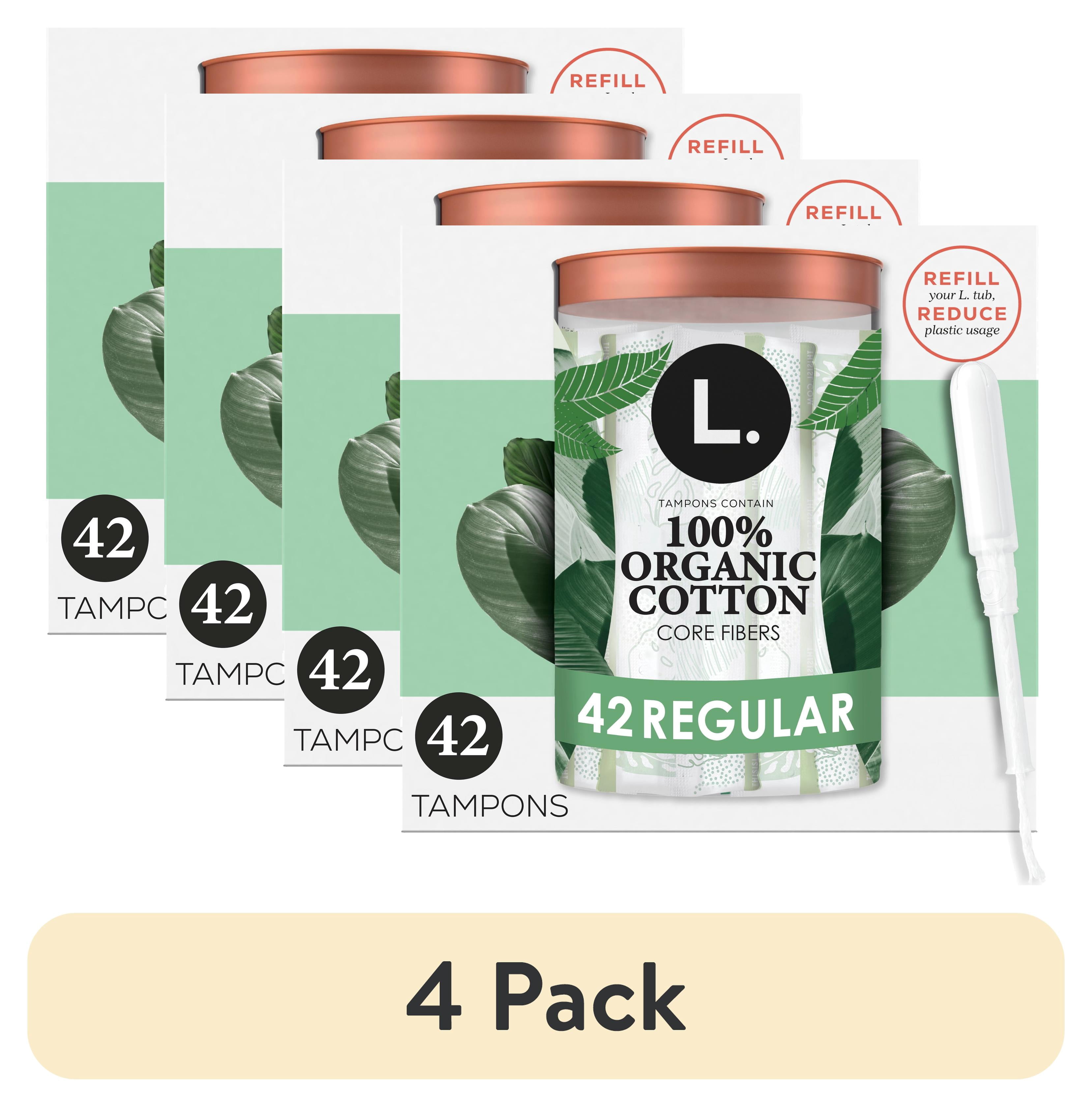 (4 pack) L. Organic Cotton Tampons - Regular Absorbency, 42 Count