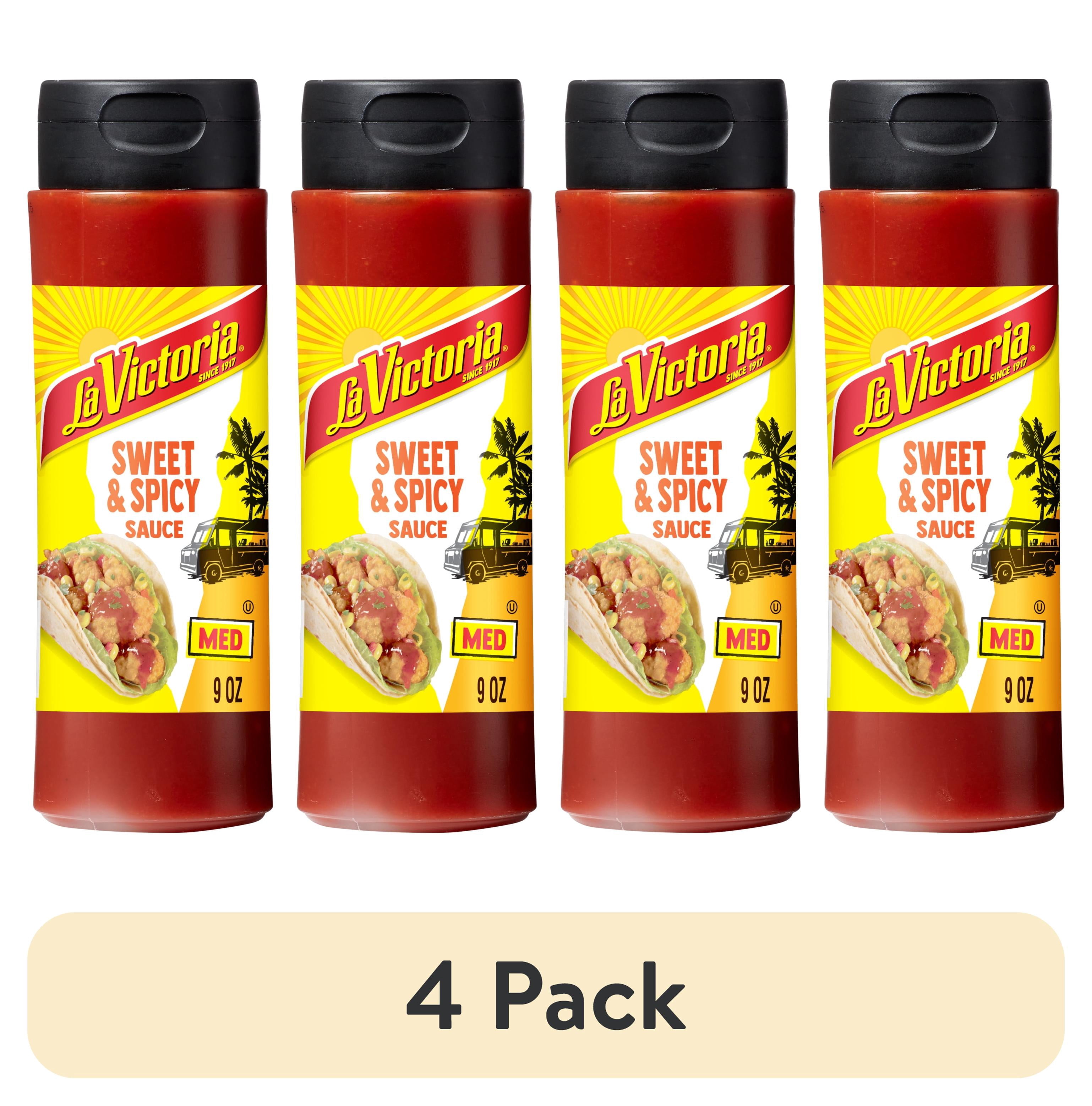 (4 pack) LA VICTORIA Sweet & Spicy Sauce Medium, Shelf Stable, 9oz Plastic Bottle