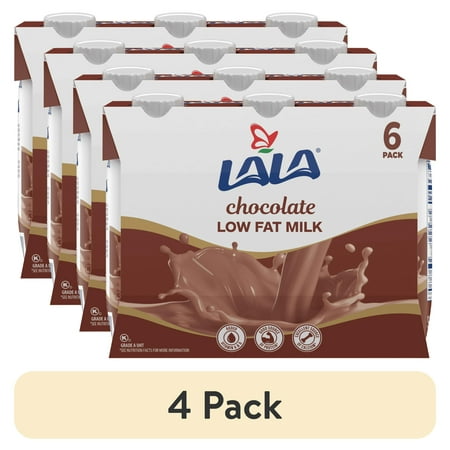 (4 pack) LALA Low Fat Shelf-Stable Milk Drink, Chocolate, 8.25 oz Carton Container (6 Ct)