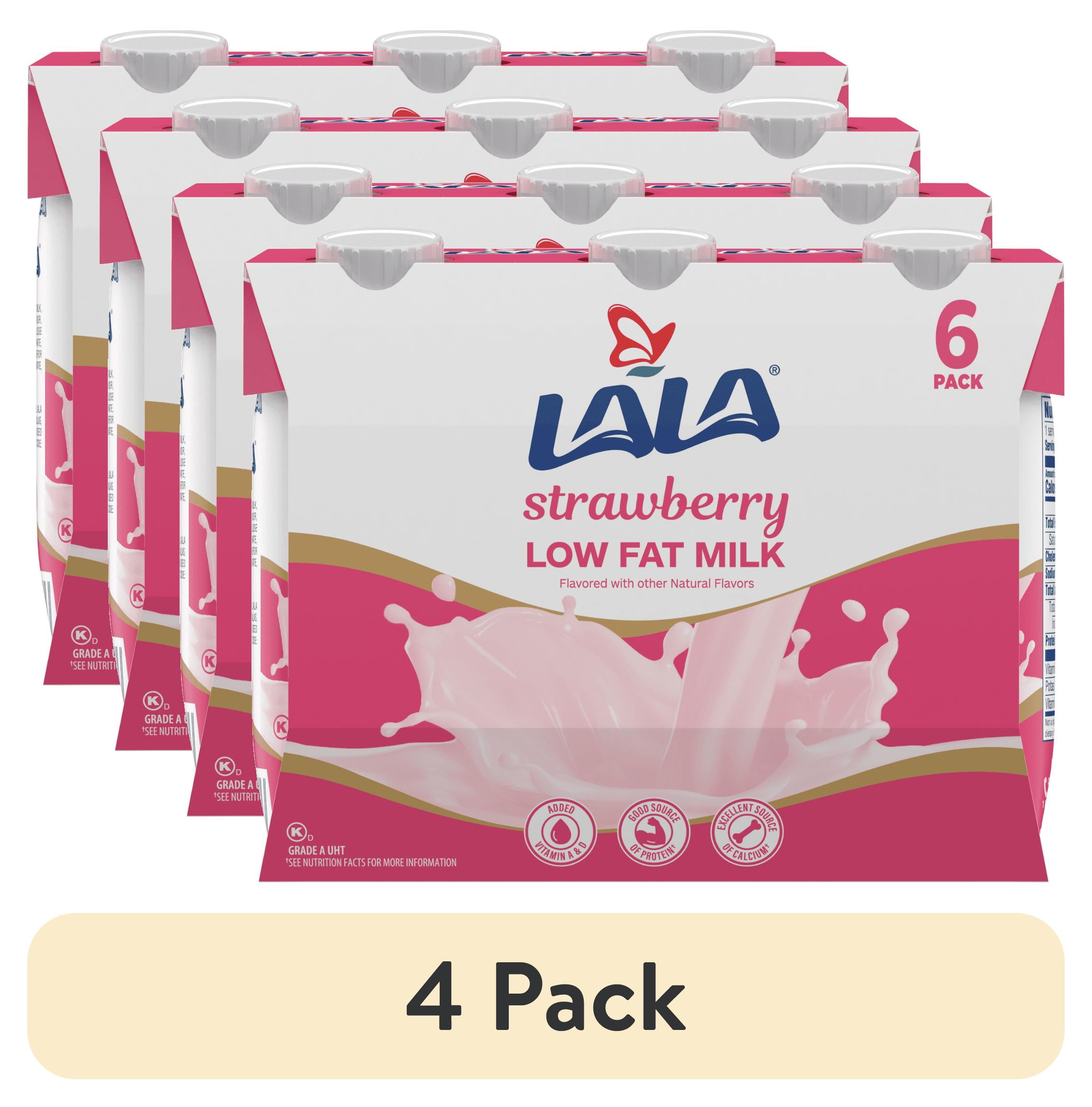 4 pack) LALA Low Fat Shelf-Stable UHT Milk Drink, Strawberry, 8.25