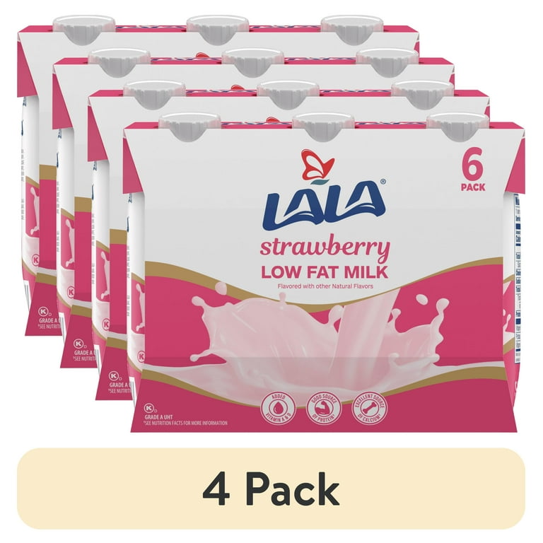 4 pack) LALA Low Fat Shelf-Stable UHT Milk Drink, Strawberry, 8.25