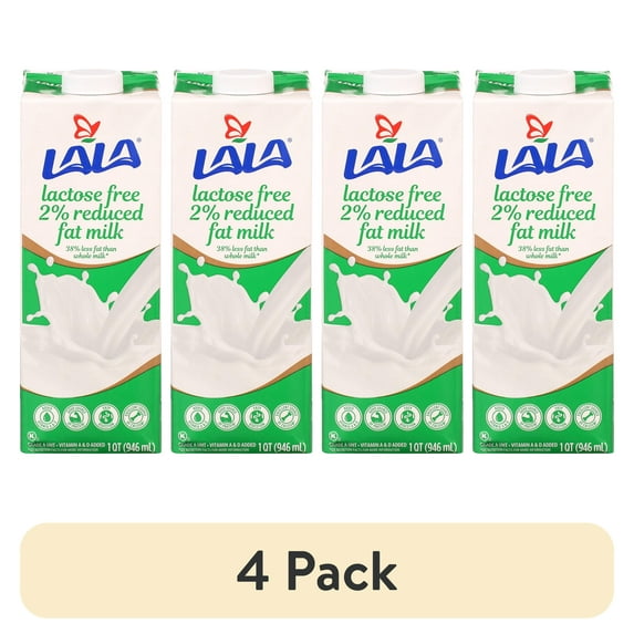 (4 pack) LALA Ultra-Pasteurized Lactose Free Reduced Fat Milk, 32-oz