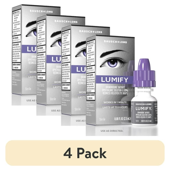(4 pack) LUMIFY Eye Drops for Redness Relief and Whiter and Brighter Looking Eyes, .08 fl oz (2.5 ml)