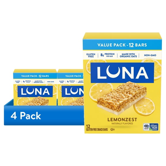 (4 pack) LUNA LemonZest Flavor Gluten Free Snack Bars, Protein Bars, Value Pack, 12ct