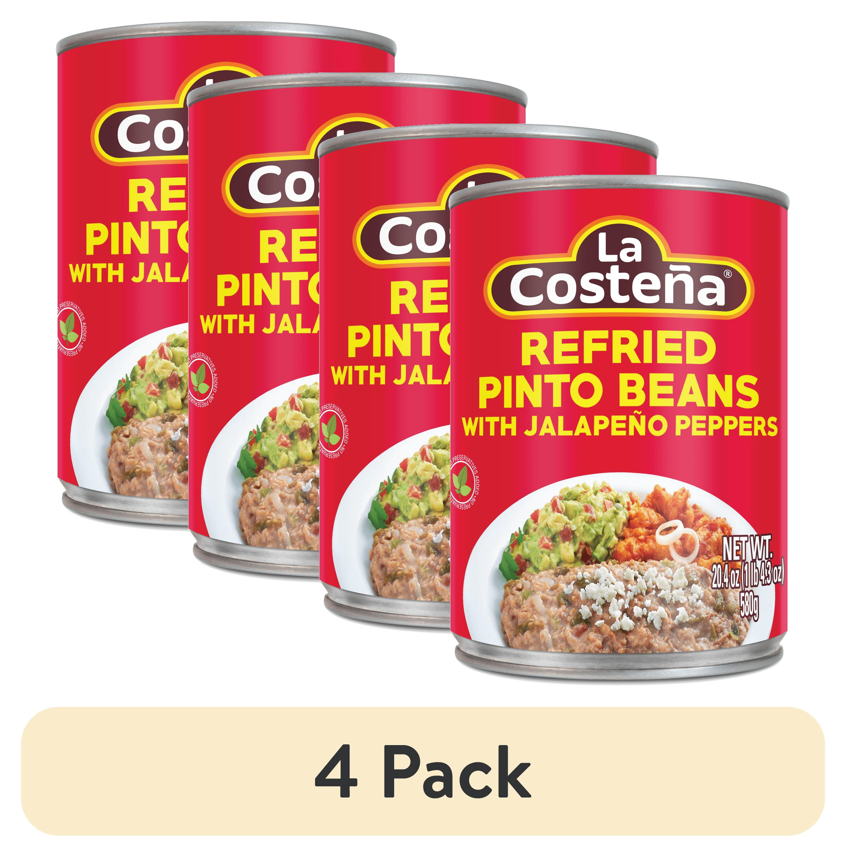 (4 pack) La Costeña Canned Refried Pinto Beans with Jalapeno Pepper, 20.5 oz