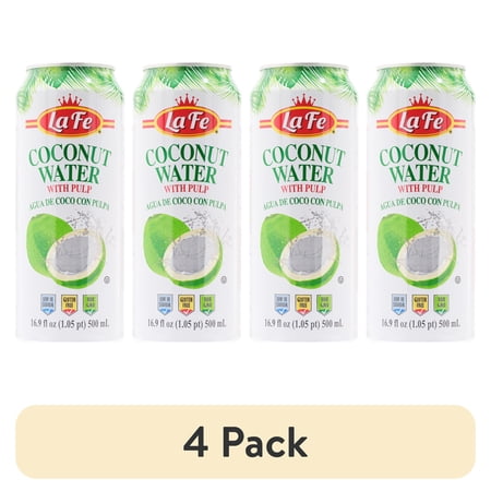 (4 pack) La Fe Coconut Water With Pulp, 17.6 oz Can